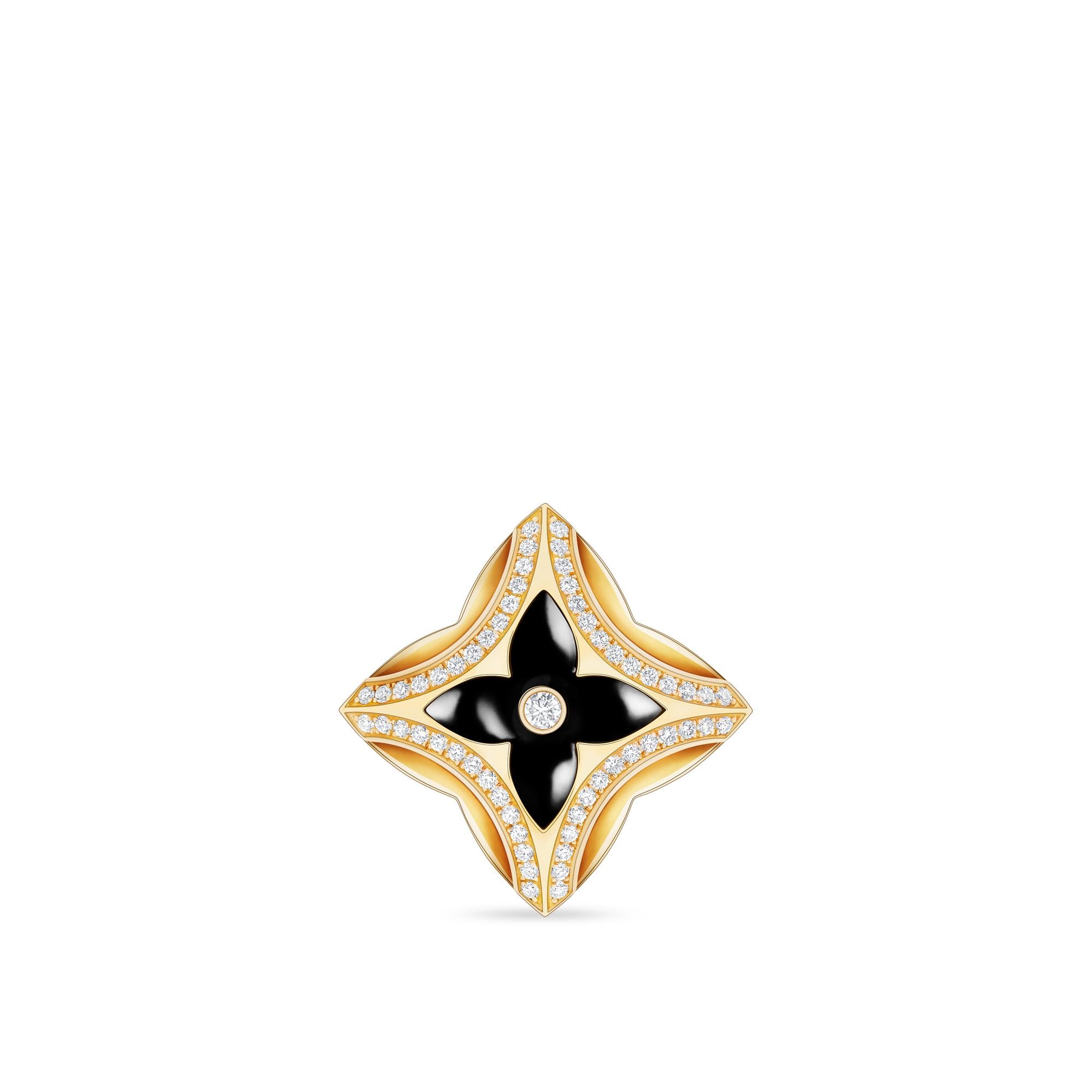 Ever Blossom Brooch, Yellow Gold, Onyx & Diamonds